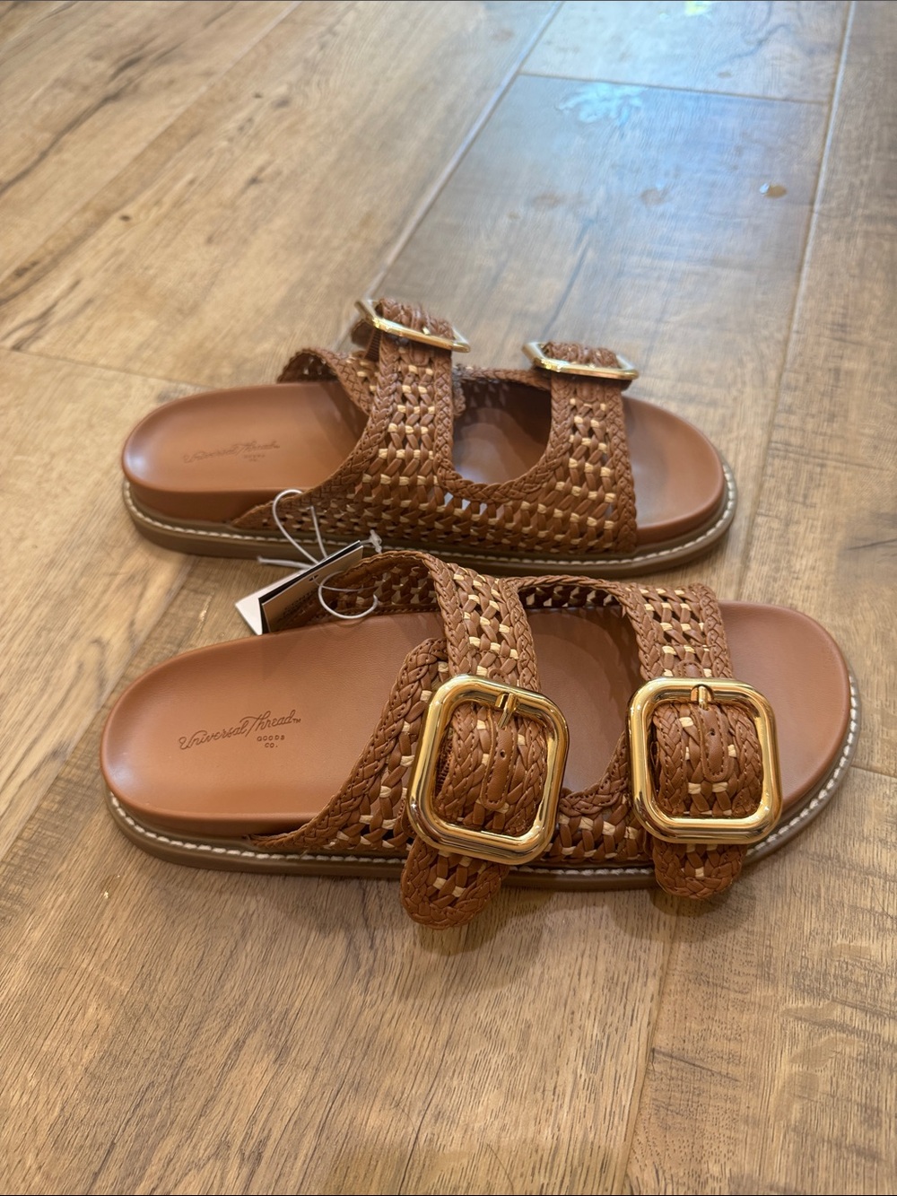 Universal Thread Brown Woven Double-Buckle Slide Sandals - Picture 3 of 7